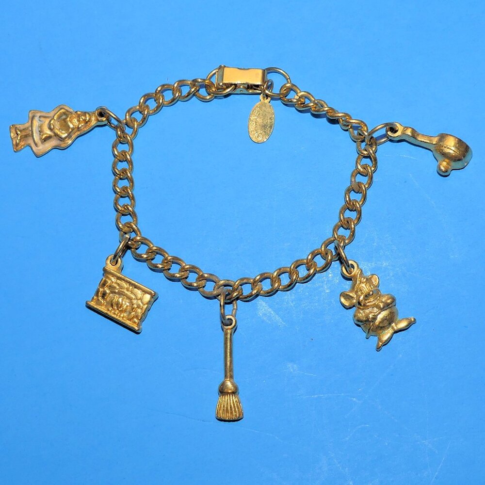 Vintage DISNEY CINDERELLA Charm Bracelet Gus Mouse Princess Signed Applesauce
